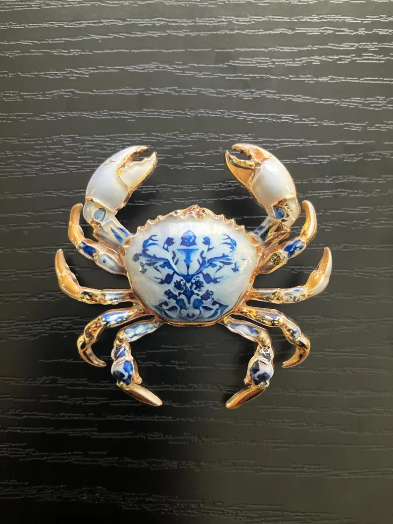 Vintage Blue White Delft Crab Enamel Brooch Pin, Crustacean Brooch Badge Gift | Etsy (Global)