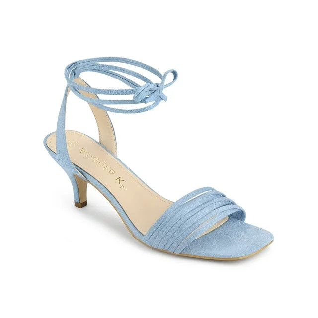 Allegra K Women's Kitten Heel Strappy Suede Heel Sandals | Walmart (US)