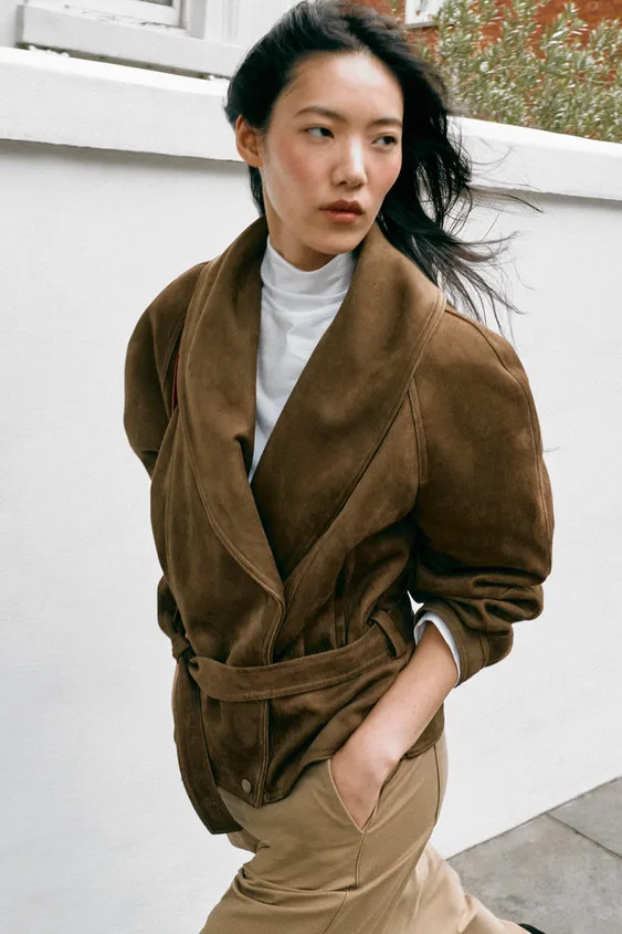 FAUX SUEDE BELTED JACKET | Zara US