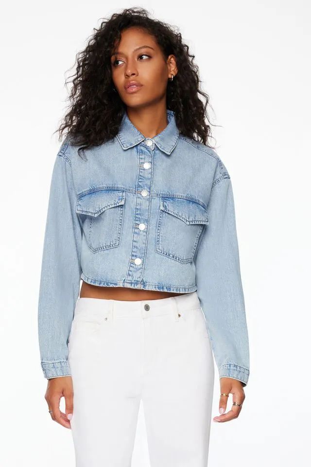 Cropped Denim Shirt Jacket | Dynamite Clothing