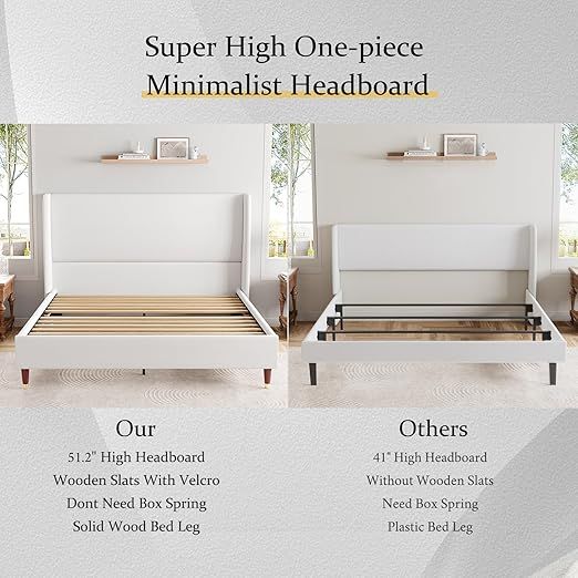 Jocisland Upholstered Bed Frame Queen Size 51.2" High Platform Bed with Wingback Headboard/No Box... | Amazon (US)