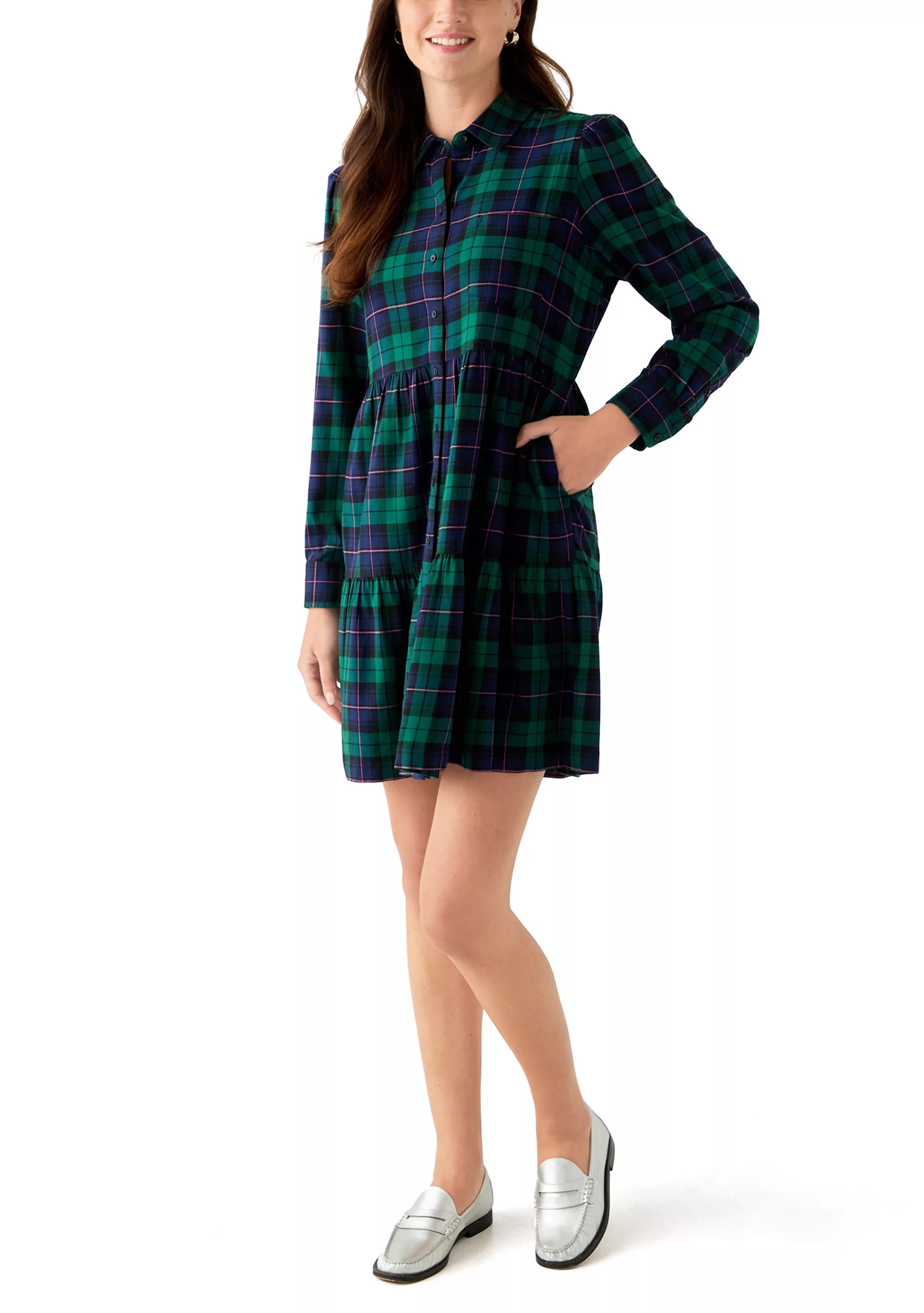 Women's Long Sleeve Plaid Boyfriend Dress | Belk