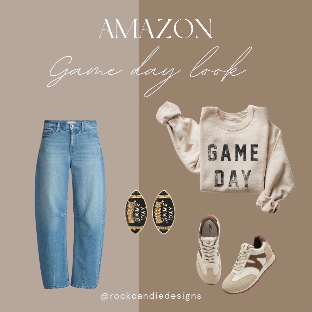 Looking for a relaxed game day look? I love this one. Super cute barrel jeans that fit just right, a cozy sweatshirt and some fun football earrings paired with a pair of cute kicks! As a bonus, both the sweatshirt and the jeans are inky $26! Yay sports! 

#LTKOver40 #LTKShoeCrush #LTKFindsUnder50