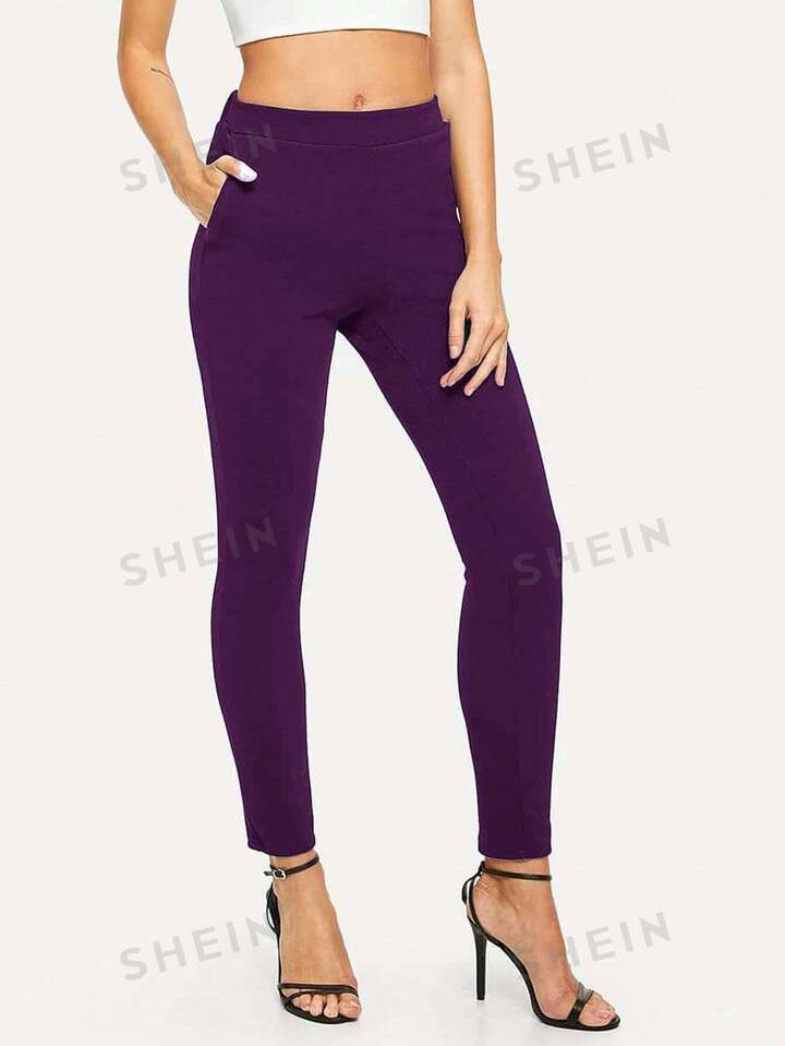 SHEIN Essnce Ladies Solid Color Slim-Fit Long Pants | SHEIN
