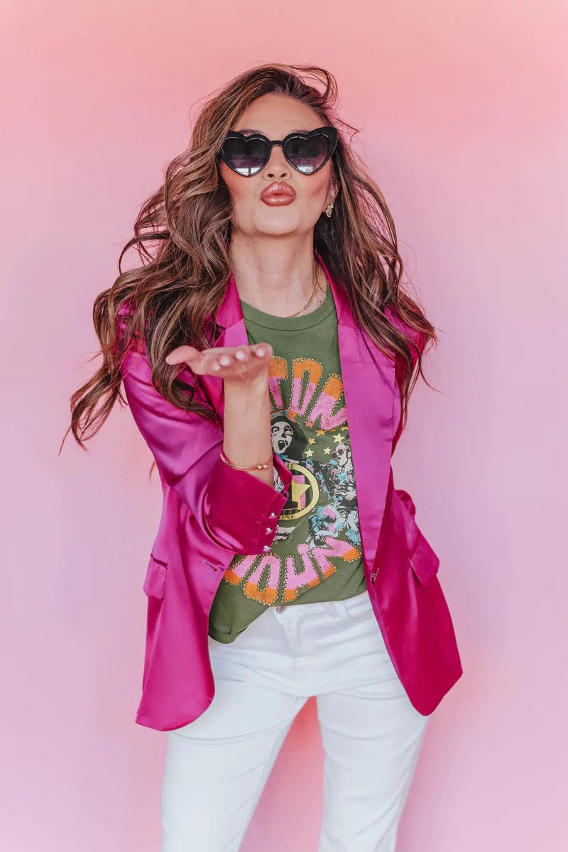 Stay Fabulous Pink Satin Blazer | Apricot Lane Boutique