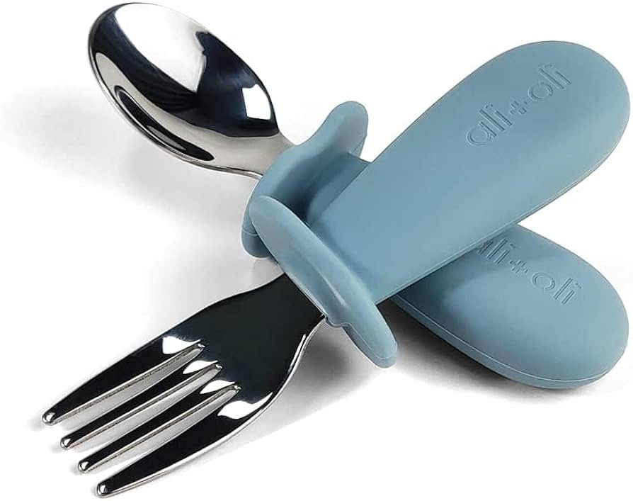 Ali+Oli Spoon & Fork Learning Set for Toddlers (Powder Blue) 6m+ Grab Easy BPA Free Food-Grade Si... | Amazon (US)