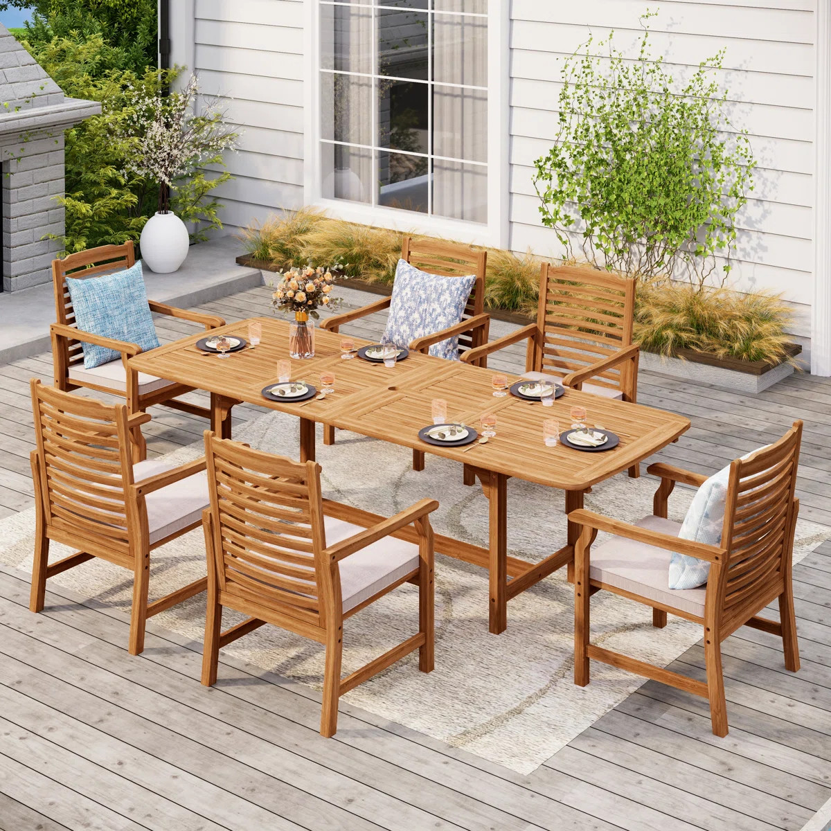 Susa 6 - Person Patio Dining Set with Extendable Rectangular Table , Cushions Included | Wayfair North America