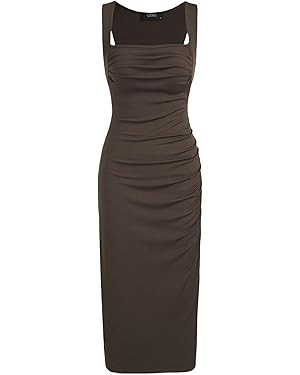 CIDER Square Neck Ruched Sleeveless Midi Dress | Amazon (US)