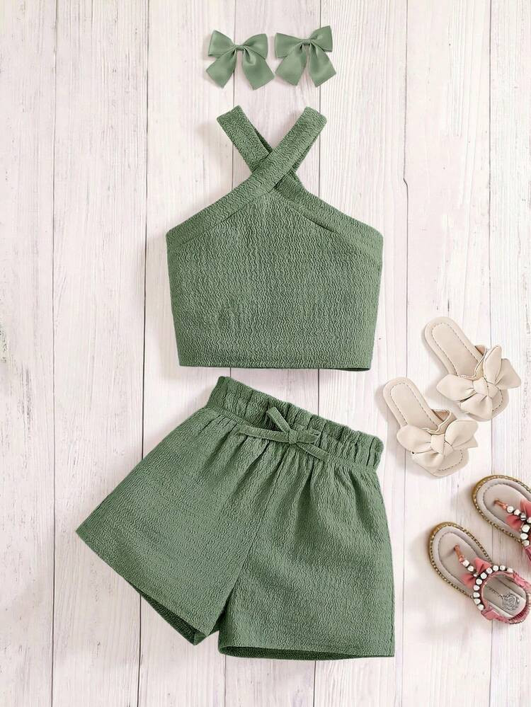Emery Rose Kids Emery Rose Kids Young Girl Knitted Solid Color Sleeveless Top And Shorts 2 Pieces... | SHEIN