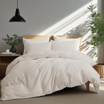 Peace Nest Classic Linen Cotton Bedding Set, Woven 55% Linen 45% Cotton Duvet Cover and Pillow Shams, Soft & Breathable, Beige, Full/Queen | Target