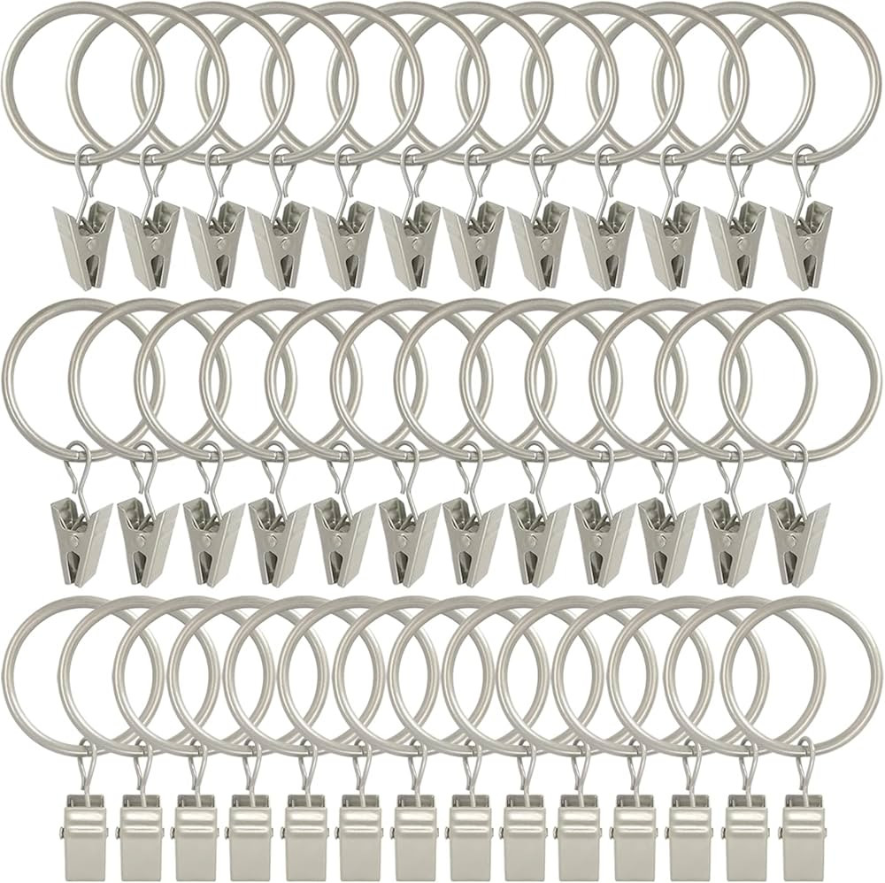 40 Pack Matte Silver Curtain Rings with Clips, Curtain Hooks Hangers Clip Rings for Hanging Drape... | Amazon (US)