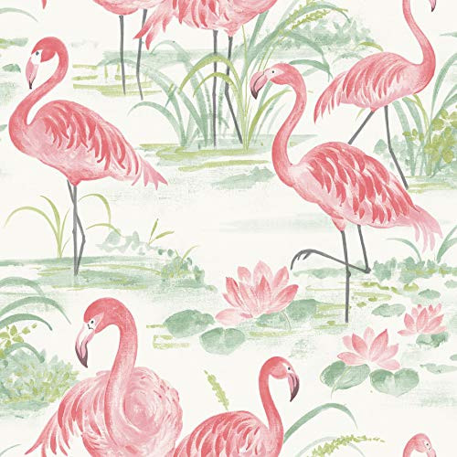 NuWallpaper, Flamingo Beach Peel & Stick Wallpaper, Pink, Tropical, Self-Adhesive, 20.5-in x 18-ft | Amazon (US)
