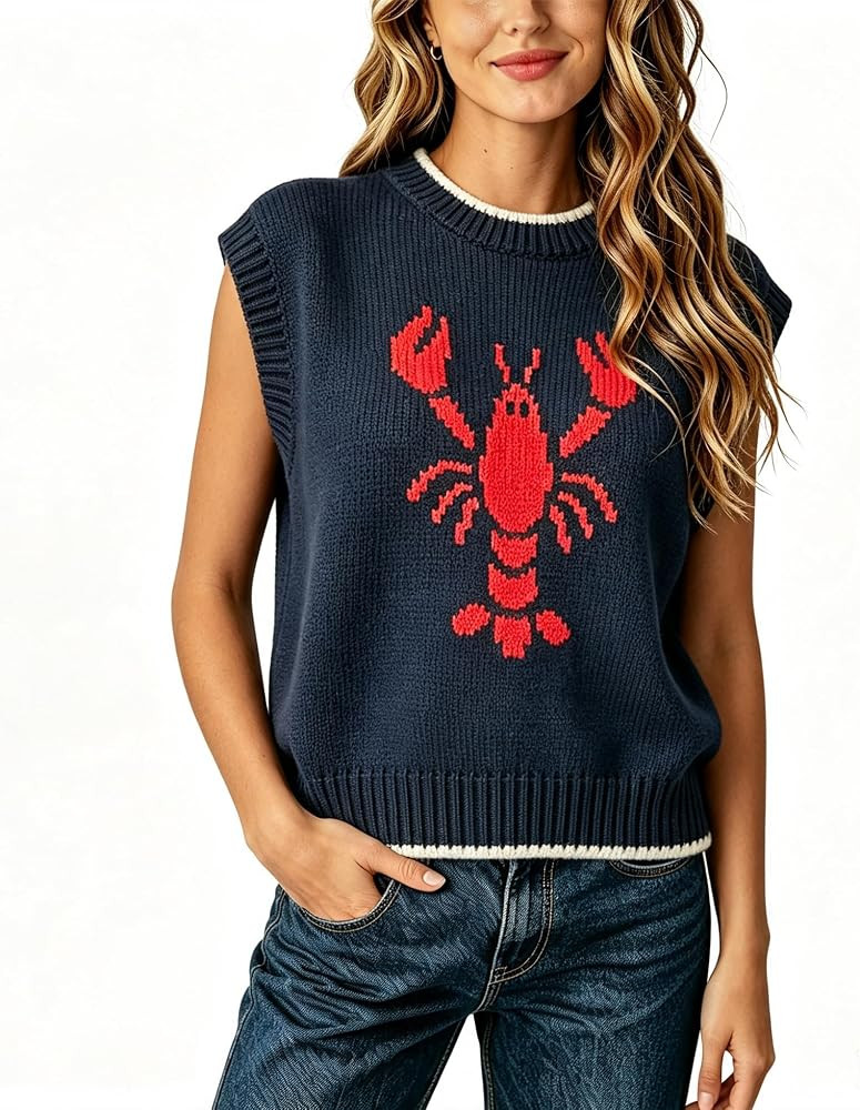 Lobster Sweater Vest Women Sweater Tank Sleeveless Knit Vests | Amazon (US)