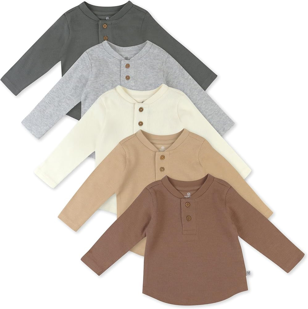 HonestBaby Boys' Baby Toddler & Kid Waffle Henley 100% Organic Long Sleeve Shirts (5-Pack) | Amazon (US)