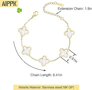 18K Gold Plated Bracelet Gold/White/Black Clover Bracelet Set for Women Four Leaf Lucky Bracelets... | Amazon (US)