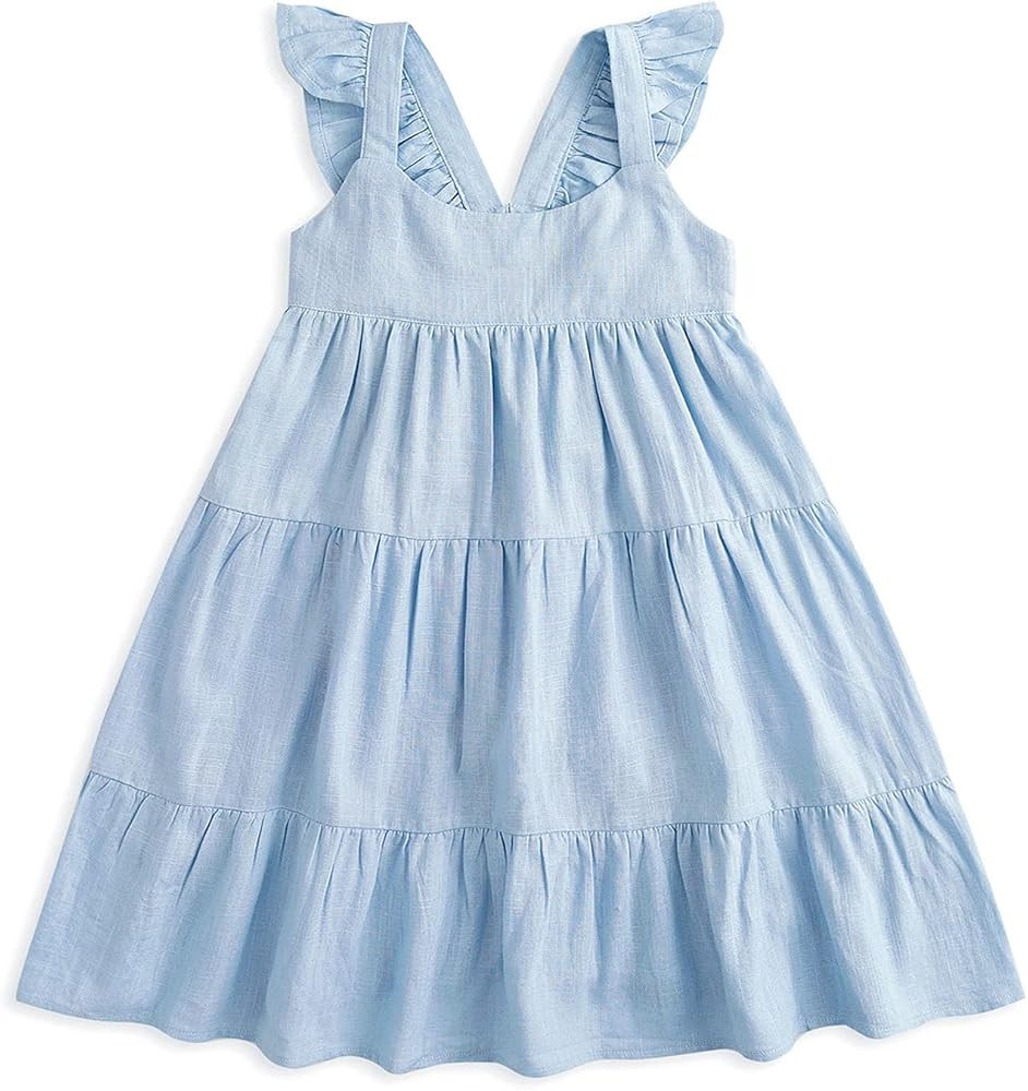 Curipeer Toddler Girls Linen Solid Dress with Smocking Girls Casual Sleeveless Dress 12M-8T | Amazon (US)