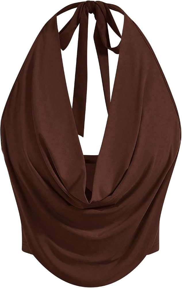 SOLY HUX Women's Sexy Backless Halter Draped Front Tank Top | Amazon (US)