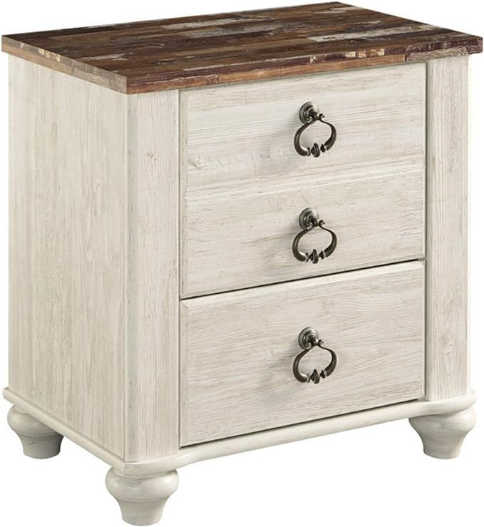 Signature Design by Ashley Willowton Farmhouse 2 Drawer Nightstand with USB Charging Ports, White... | Amazon (US)