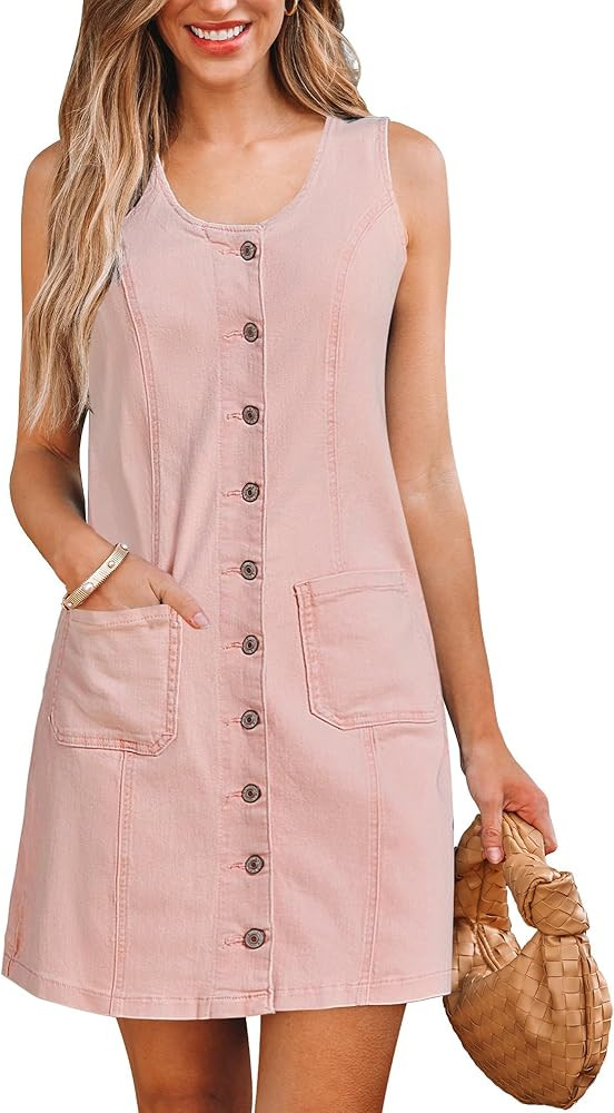luvamia Denim Dresses for Women Sleeveless Stretchy Jean Summer Casual Western Short Button Down ... | Amazon (US)