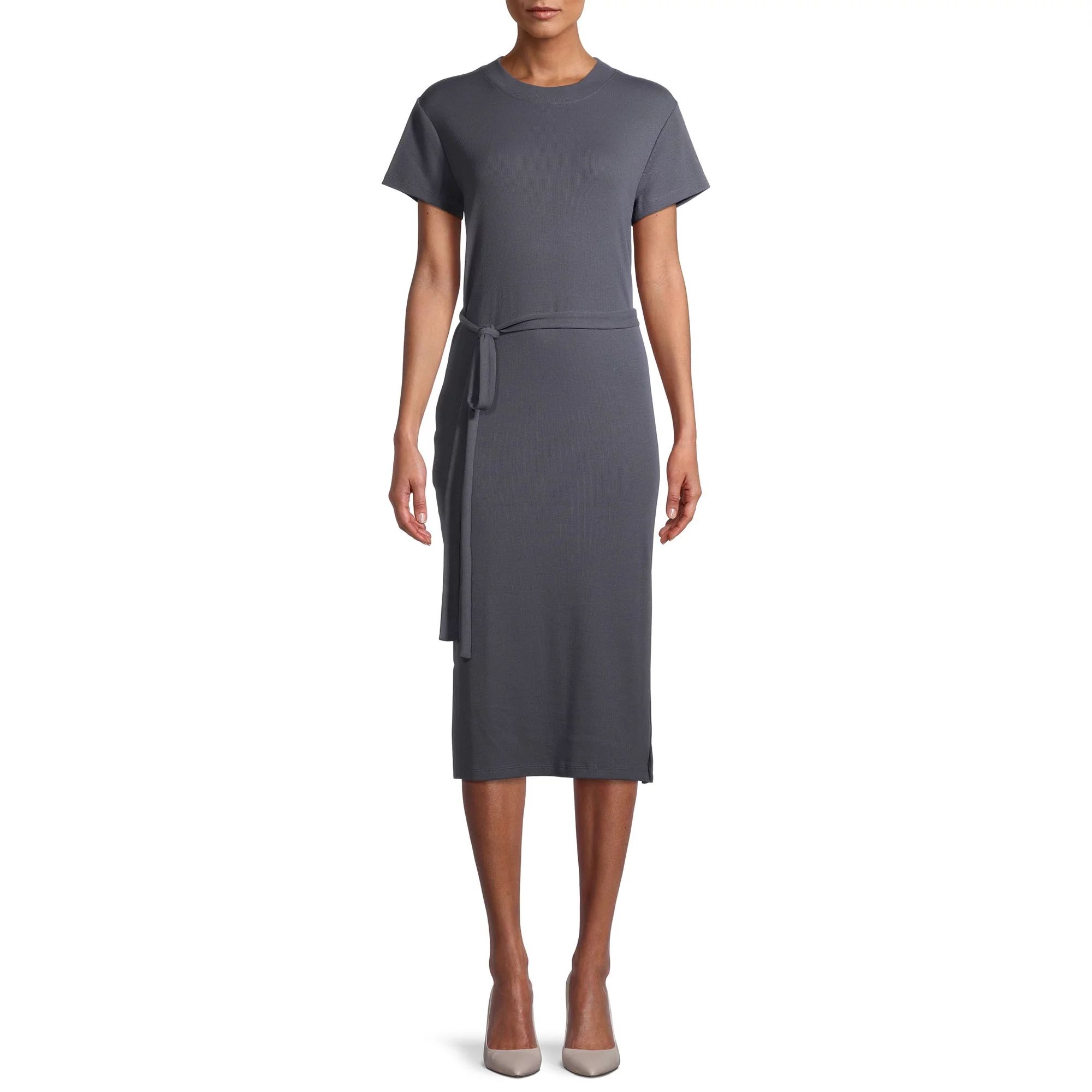 Time and Tru Women's Knit Midi Dress with Belt | Walmart (US)