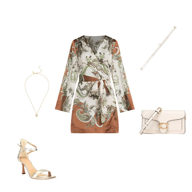 Jenni Paisley Printed Satin V-Neck Long Sleeve Mini Wrap Dress | Dillard's