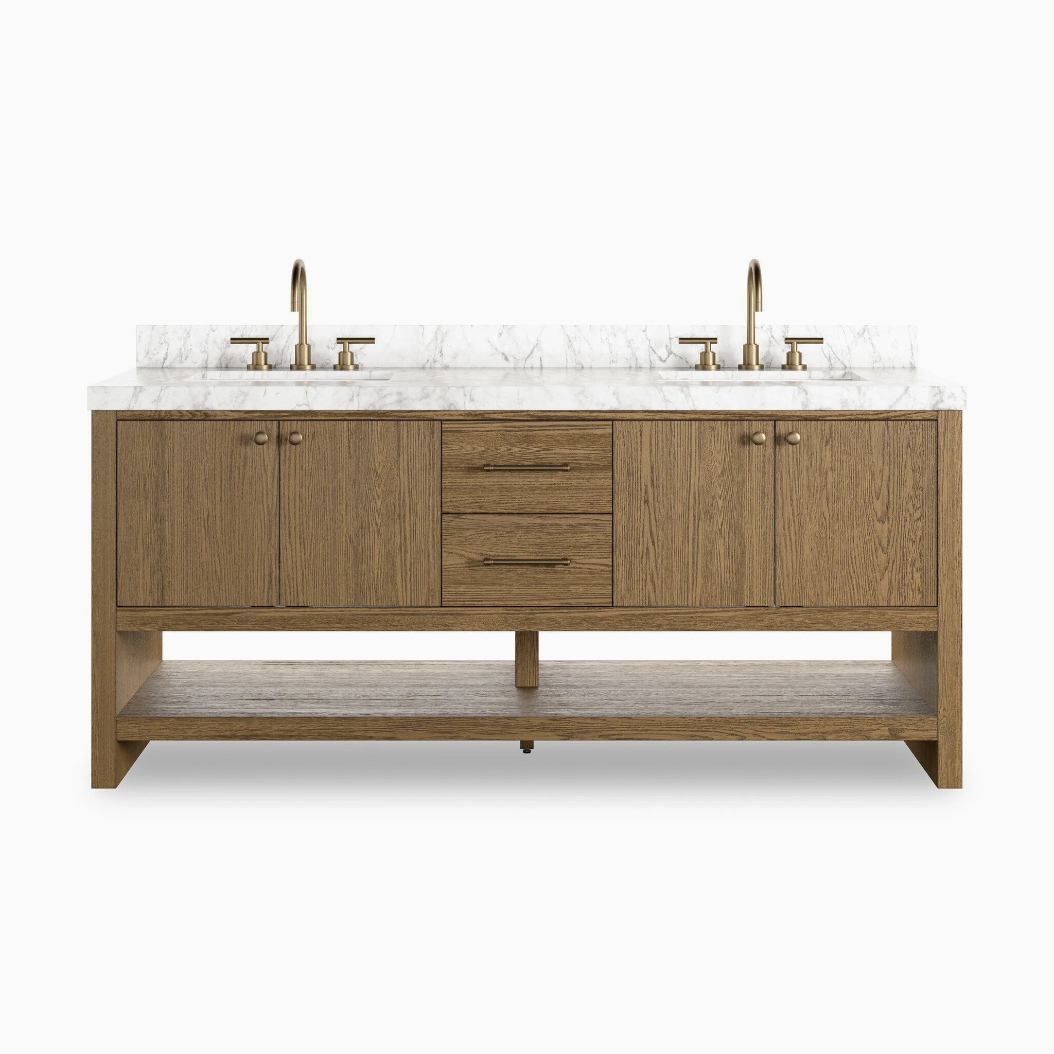 Maxine 72" Double Vanity in Washed Natural Veneer with Carrara Marble Top | Edward Martin