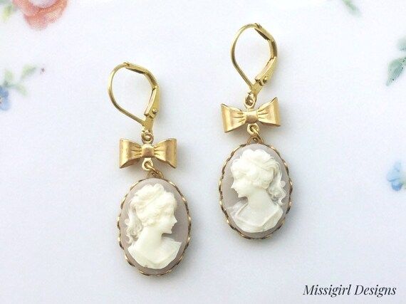 Cameo Earrings/Cameo Dangle Earrings/Gray Cameo Earrings/Grey | Etsy | Etsy (US)