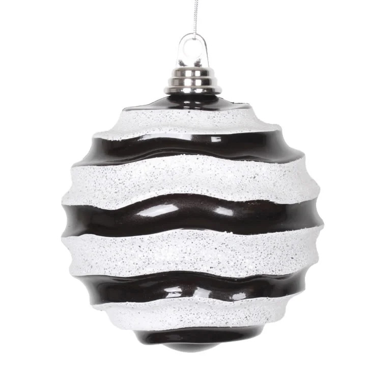 Vickerman 8' Black and White Stripe Candy Finish Wave Ball Christmas Ornament with Glitter Accent... | Walmart (US)