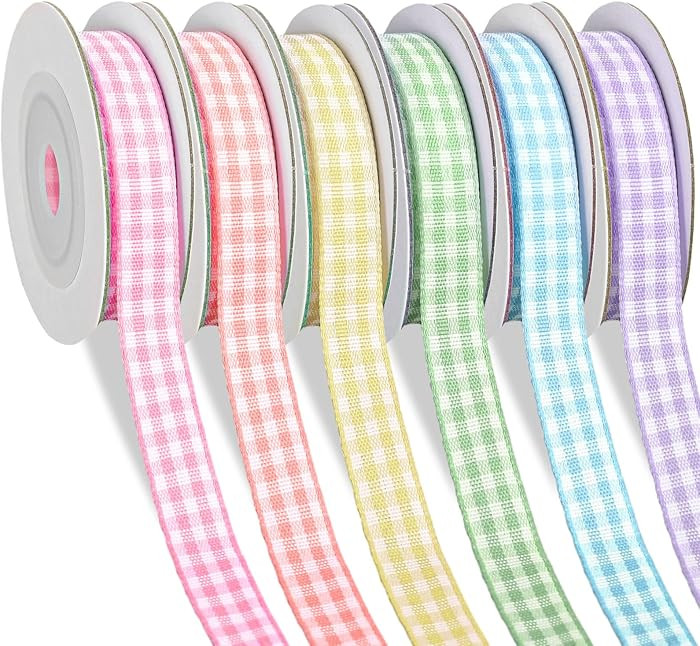 Whaline 6 Rolls Pastel Colorful Gingham Ribbons 60 Yards Spring Easter Plaid Craft Ribbon Checker... | Amazon (US)