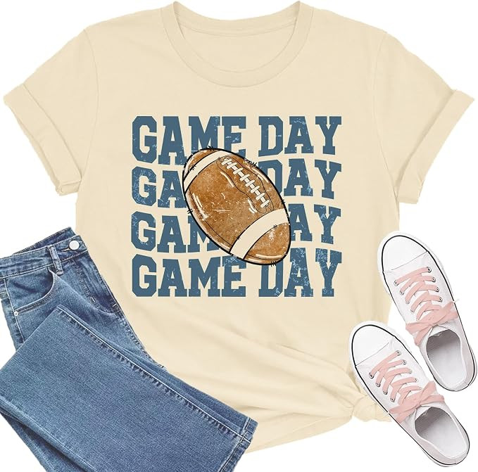 Football Mom Shirt for Women Game Day T-Shirts Sport Lover Tee Tops | Amazon (US)