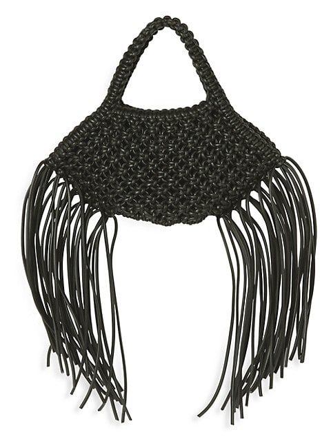 Mini Fringe-Trimmed Macramé Vegan Leather Basket Bag | Saks Fifth Avenue