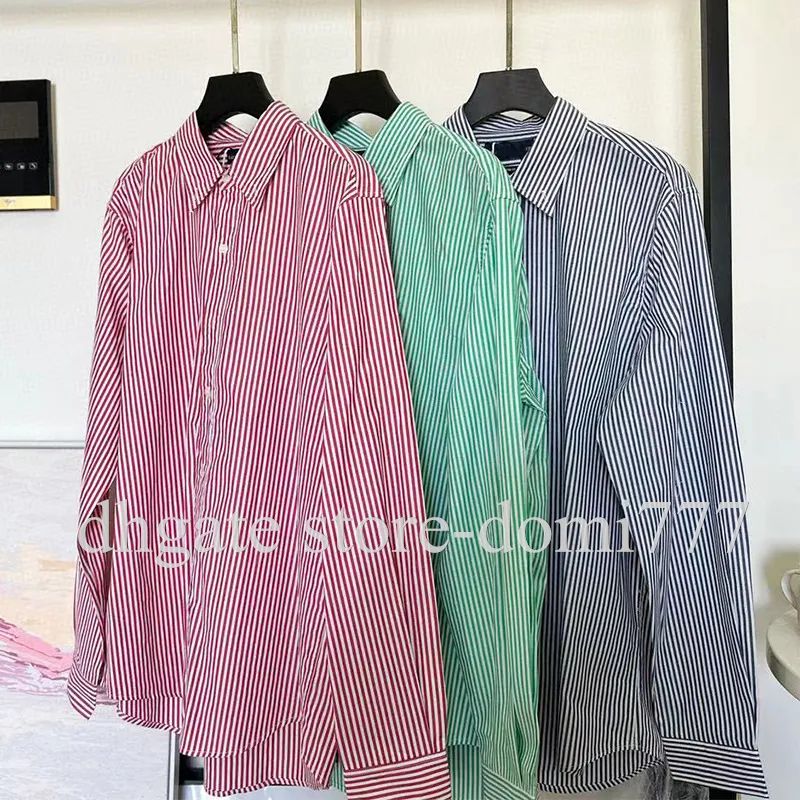 Fashion Embroidered Logo Womens Blouse Vertical Stripe Shirt Lapel Neck Long Sleeved Shirts From ... | DHGate