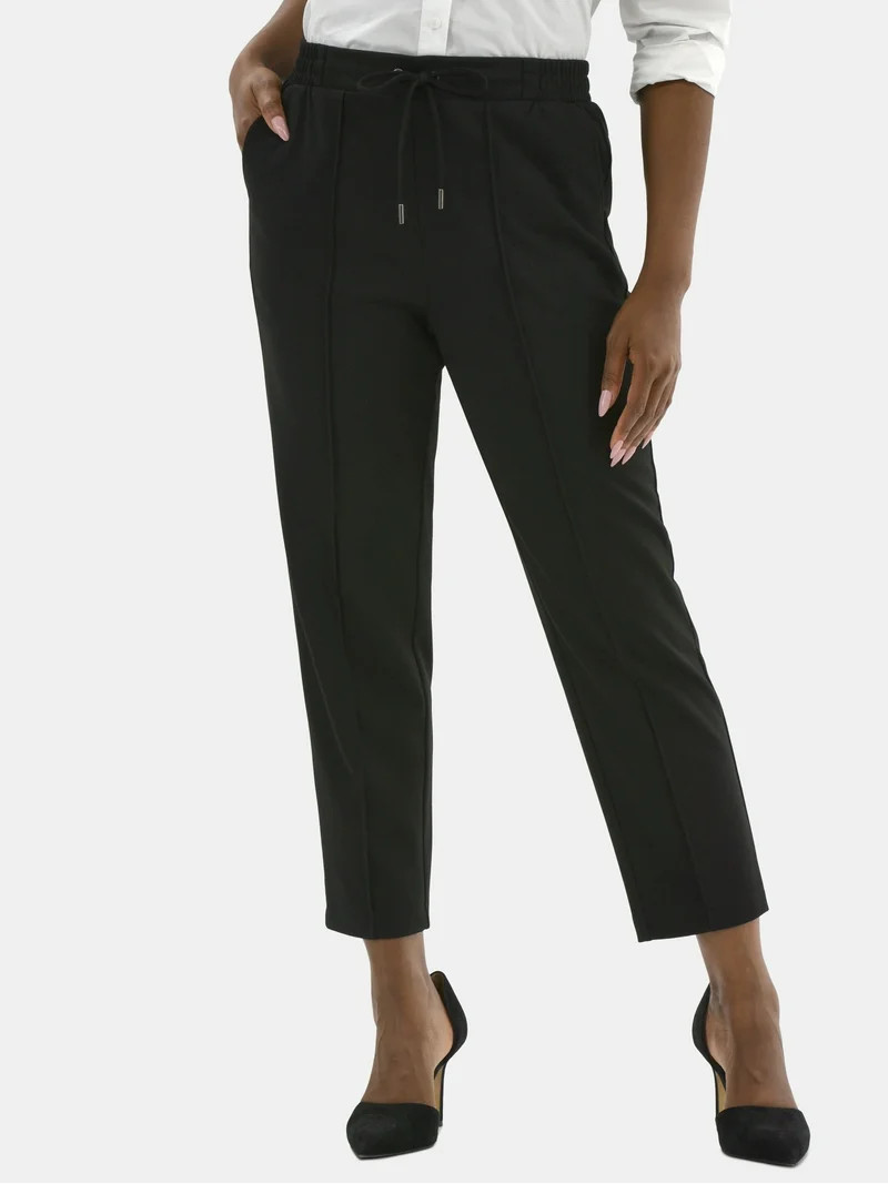 Time and Tru Women's High Rise Tapered Drawstring Pants with Pintuck, 27" Inseam, Sizes XS-XXL | Walmart (US)