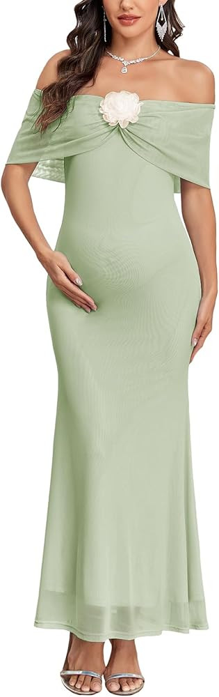 AISWI Maternity Off The Shoulder Mermaid Maxi Dress Sleeveless Mesh Bodycon Pregnancy Dresses Bab... | Amazon (US)