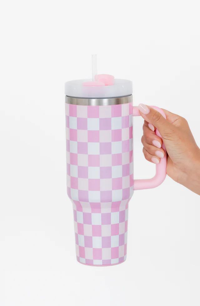 Sippin' Pretty Multi Pastel Checkered 40 oz Drink Tumbler With Lid And Straw | Pink Lily