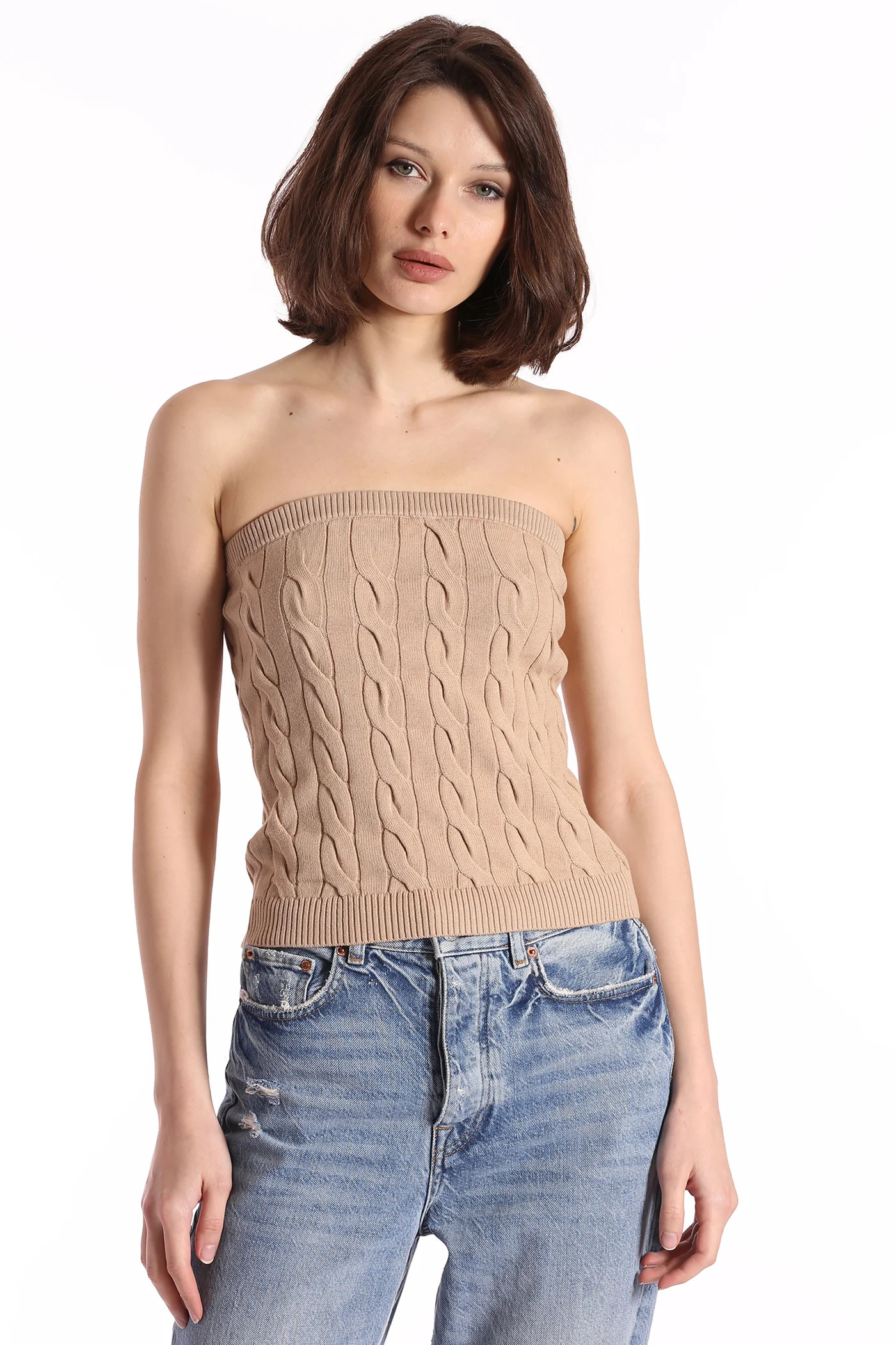 Cotton Cable Strapless Top | Minnie Rose