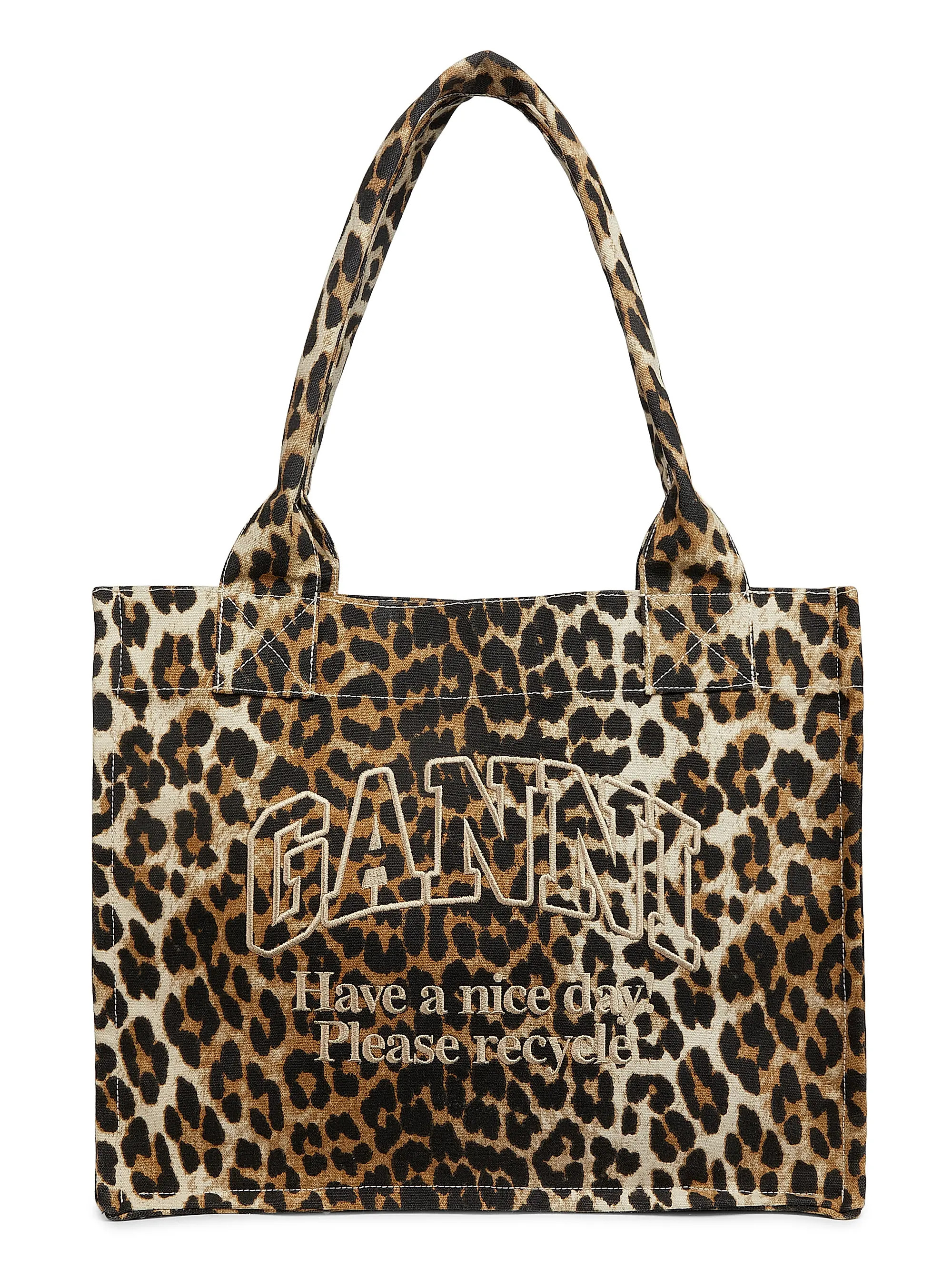 Ganni Large Leopard-Printed Logo Shopper Tote Bag | Saks Fifth Avenue | Saks Fifth Avenue