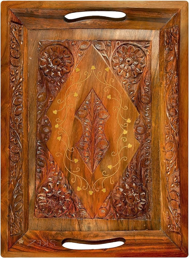 SKEZ Handcraft Elegant Decorative Tray – Large Rectangular Serving Tray with Handle – Coffee ... | Amazon (US)