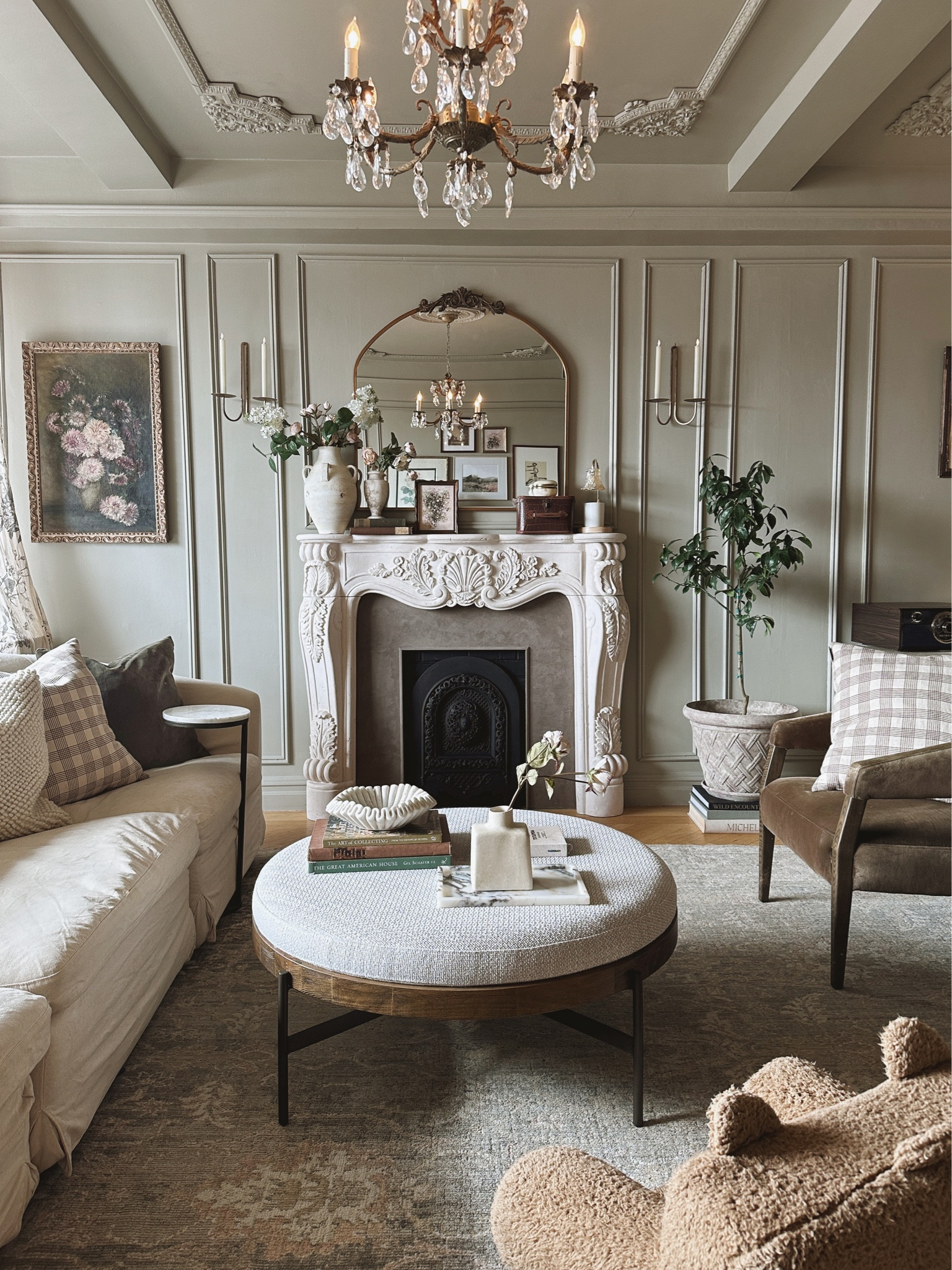 Living room decor including the new ottoman which is 20% off 