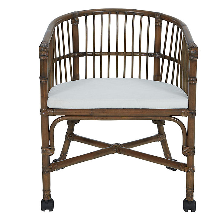 Tabby Desk Chair with Woven Seat & Rattan Barrel Back on Casters | Ballard Designs, Inc.