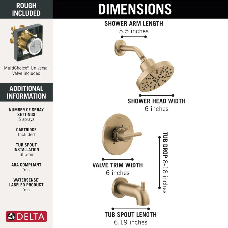 144749-CZ Nicoli Tub and Shower Faucet with Rough-in Valve and Monitor | Wayfair North America
