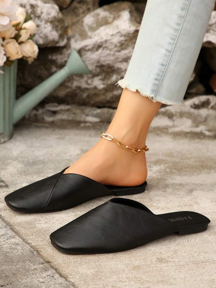 Women's Solid Color Bohemian Elegant Fashion Asymmetric/Asymmetrical Flat Leather Loafers, Sandals For Home Wear, All Season | SHEIN