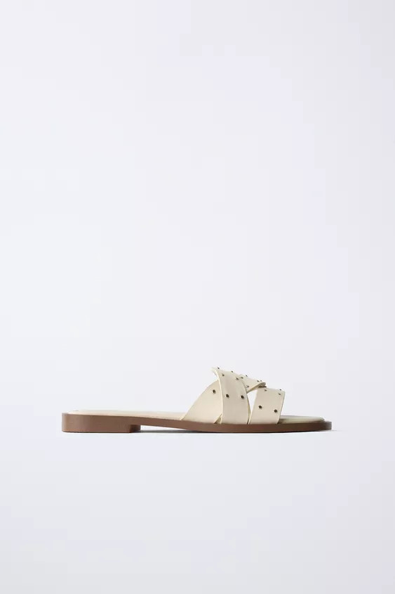 STUDDED FLAT CROSS STRAP SANDALS | Zara US