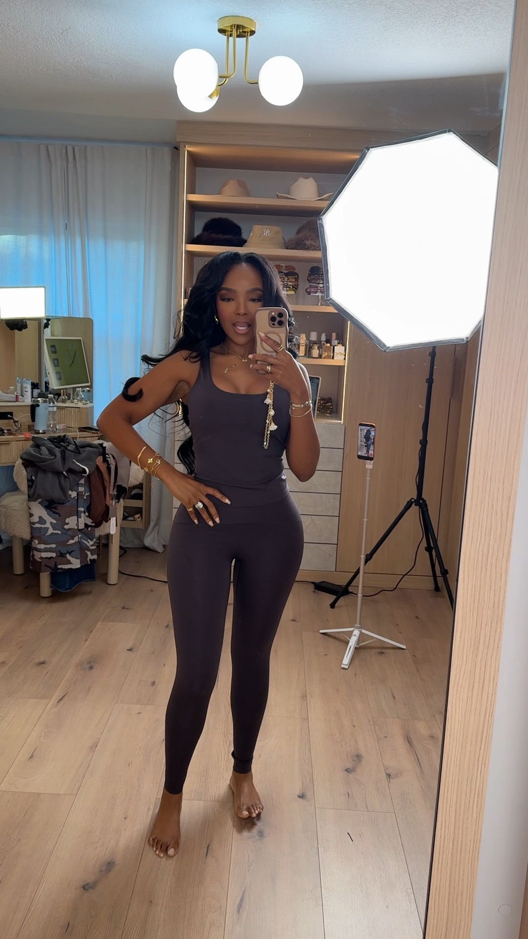 Sleek, sculpting, and so flattering — this @SPANX set is one of my absolute go-tos for workouts, errands, and lounging without sacrificing style. The fit hugs in all the right places while still feeling breathable and comfortable for all-day wear.

Perfect for at-home workouts, travel days, running errands, and everyday athleisure looks.

📏 Sizing: Top (Small), Leggings (Small)  
📐 Measurements: 5'4", 138 lbs, 34D bust, 27" waist, 40" hips

Good news — you can save on @SPANX 🤍  
Use code **KFFXSPANX** for **15% off your first order + free shipping**.

Sculpting activewear, supportive leggings, everyday athleisure sets, flattering workout outfits, comfortable fitness wear, elevated lounge looks, Spanx essentials.

Follow me on Instagram and YouTube @kirasfashionfinds

#LTKgrwm #LTKootd