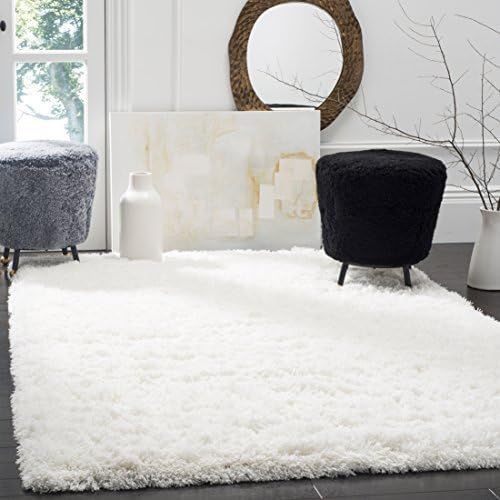 Safavieh Polar Shag Collection PSG800B Solid Glam 3-inch Extra Thick Area Rug, 6'7" x 9'2", White | Amazon (US)