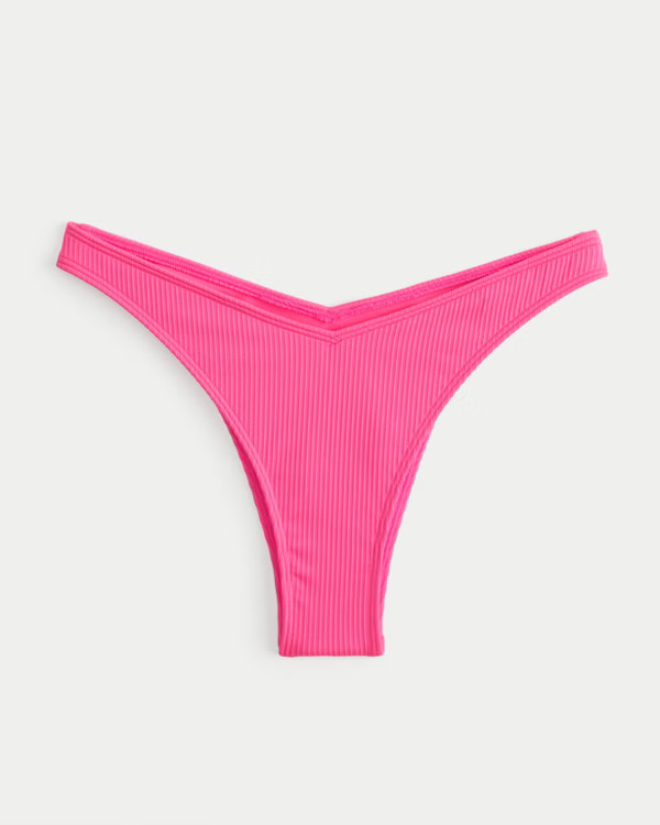 Ribbed V-Front High-Leg Cheekiest Bikini Bottom | Hollister (US)