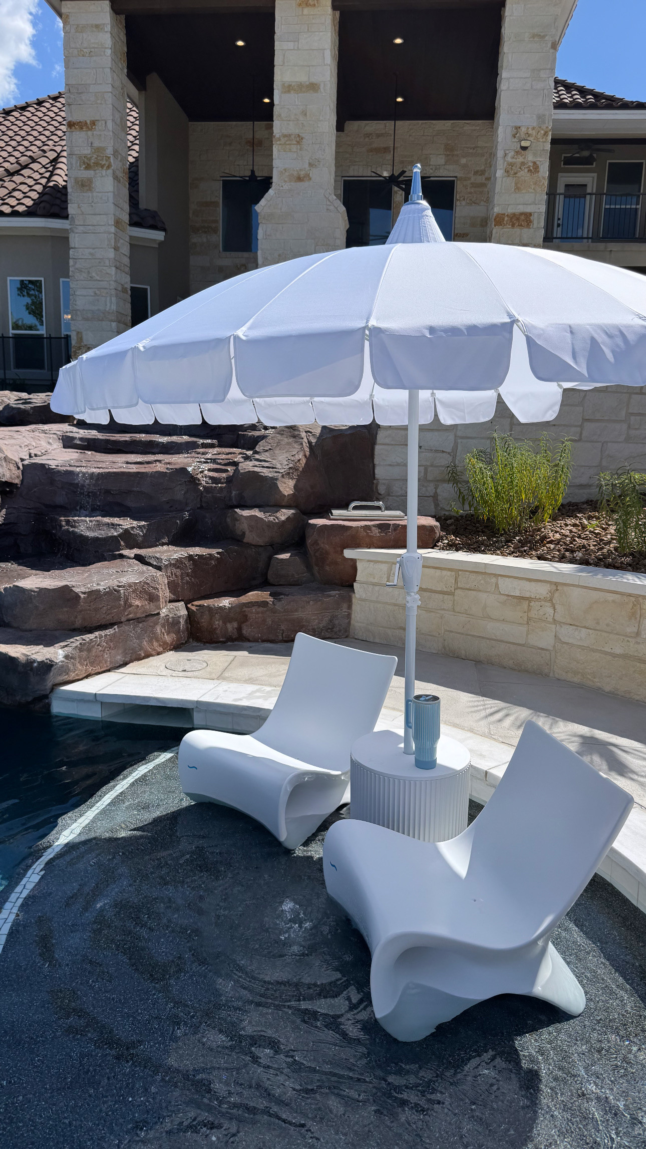 pool set up! umbrella - amazon 
side table - joss & main
chairs - ledge lounger (linked similar)  

 #LTKSeasonal #LTKHome #LTKSwim