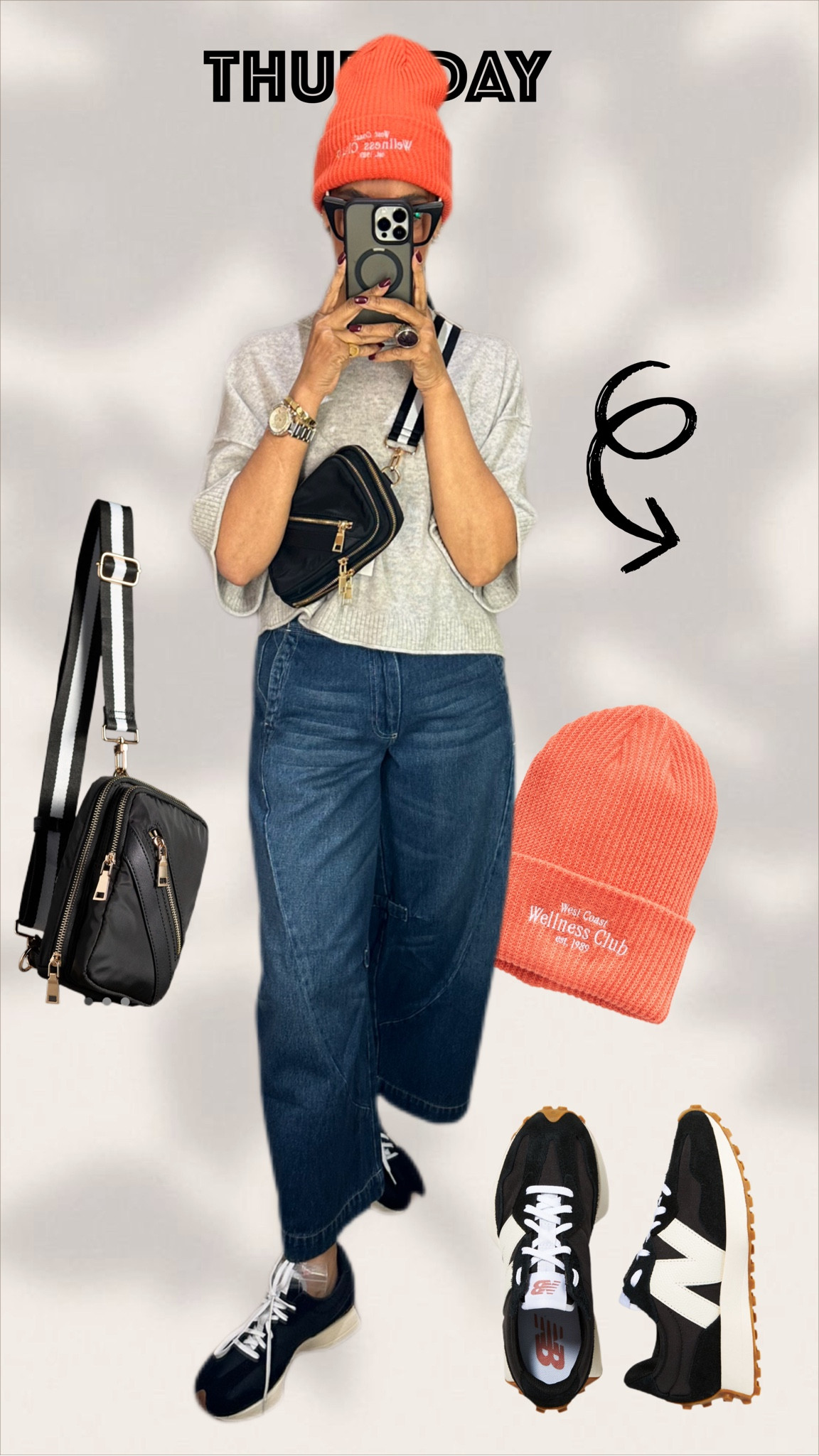 Cozy, cool, and ready for Thursday in my wellness club beanie and favorite kicks