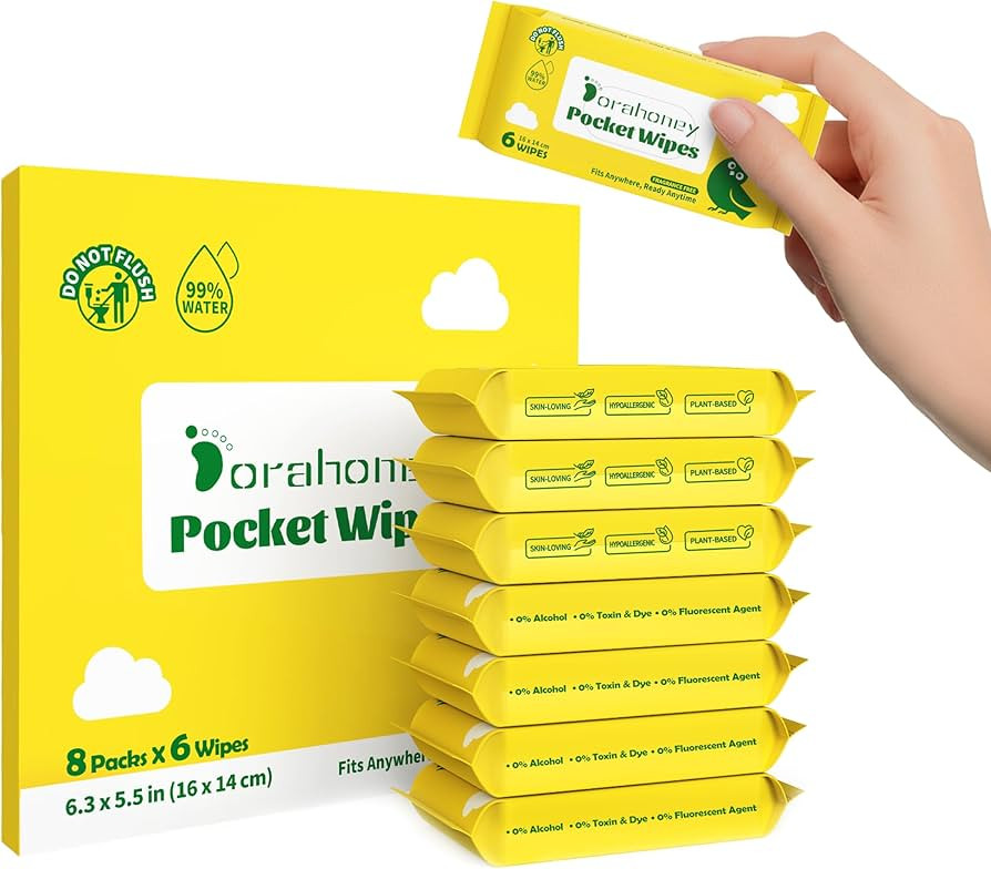 Amazon.com: Dorahoney Unscented Travel Wet Wipes, 99% Purified Water Mini Wipes for Sensitive Ski... | Amazon (US)