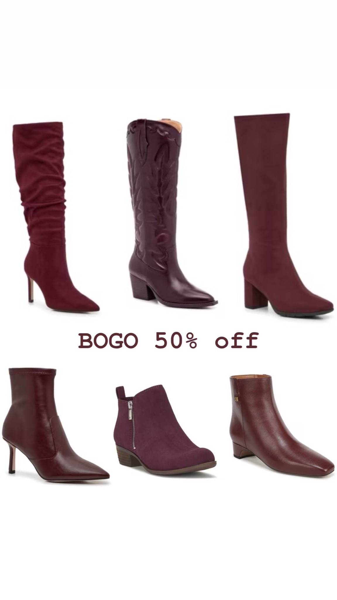 Wine red, burgundy, bourdeaux fall boots and fall booties. Buy one get one 50% off.

#LTKSeasonal #LTKSaleAlert #LTKTravel